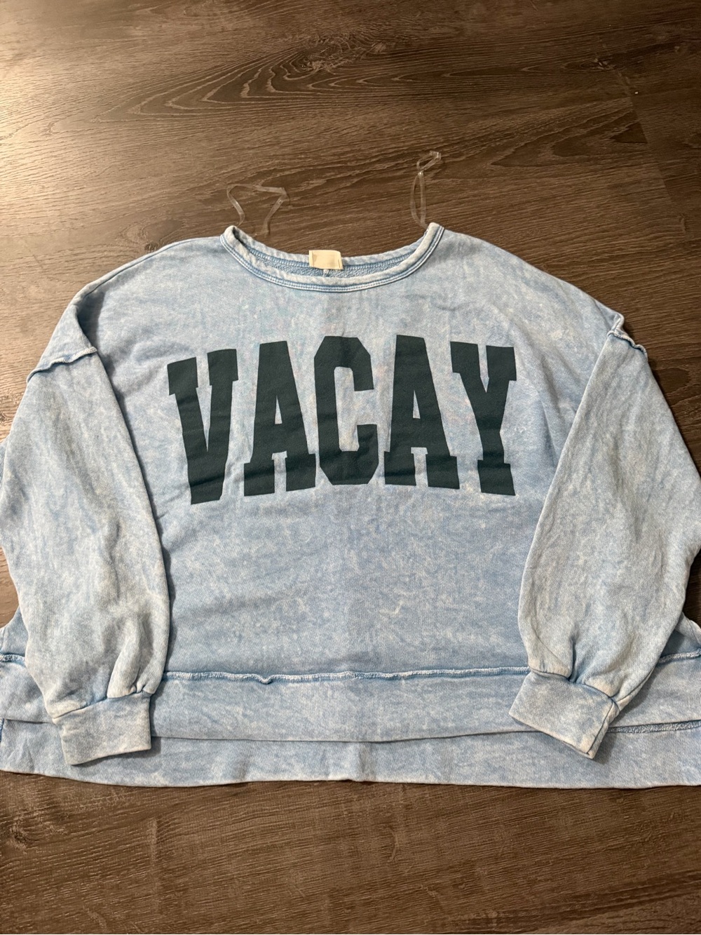 Peach Love California VACAY Mineral-Wash Light Blue Crewneck Sweater